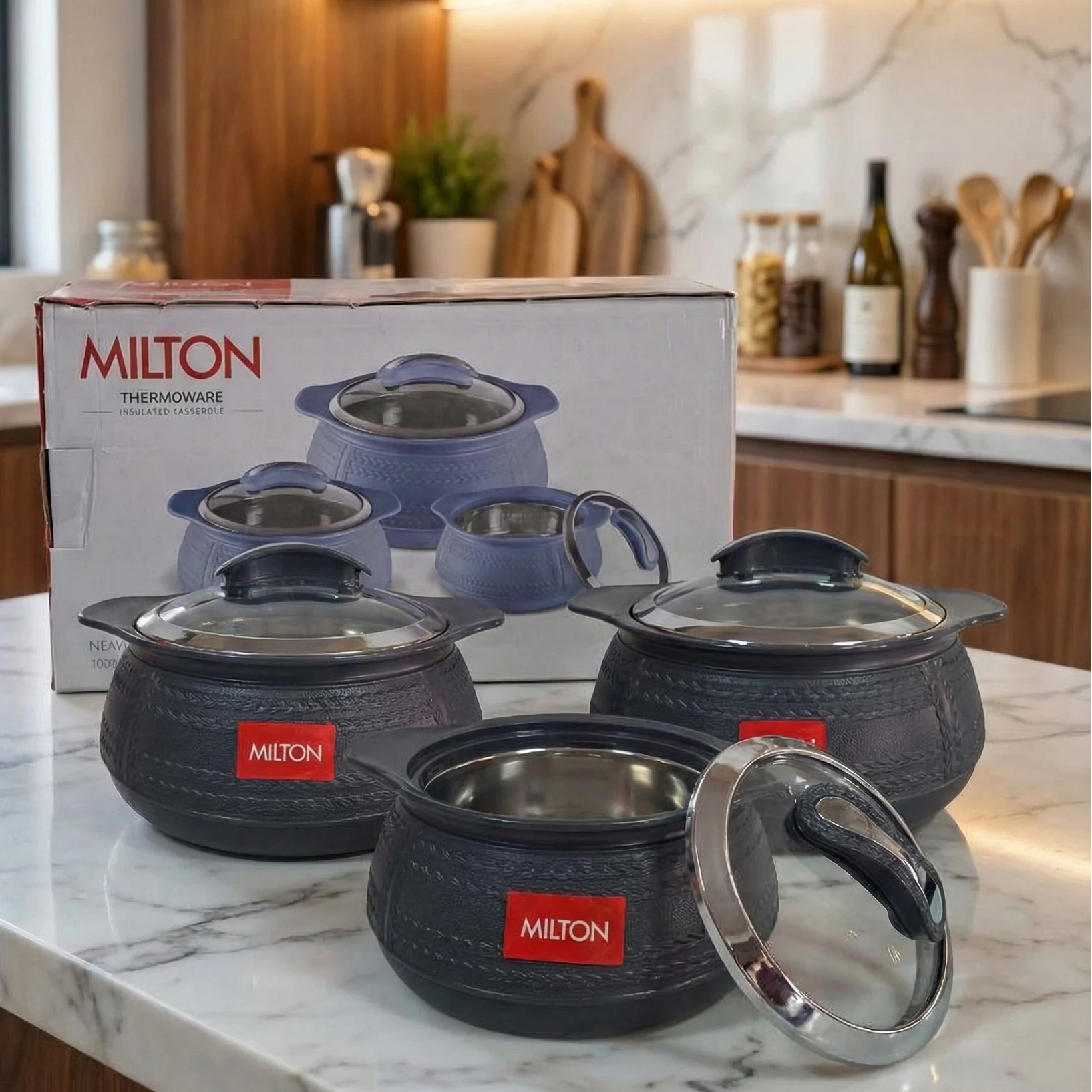 Milton Weave Insulated Casserole Hotpot Set 3 Pcs – 1000ml 1500ml 2500ml for Hot Food Lunch and Meals - Image 2