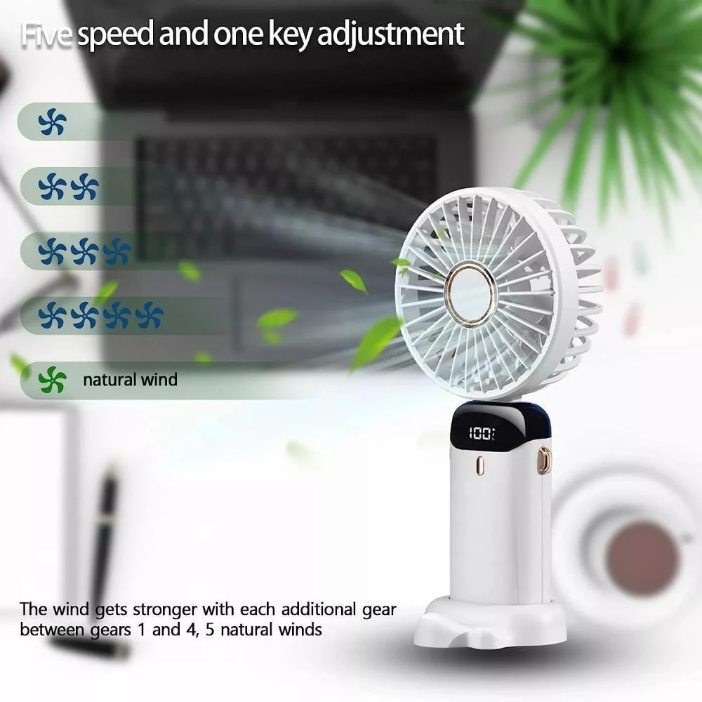 Mini Handheld Fan, Portable USB Desk Fan, 3000mAh Rechargeable 5 Speed Foldable Silent Fan, Suitable for Home Office Travel - Image 3