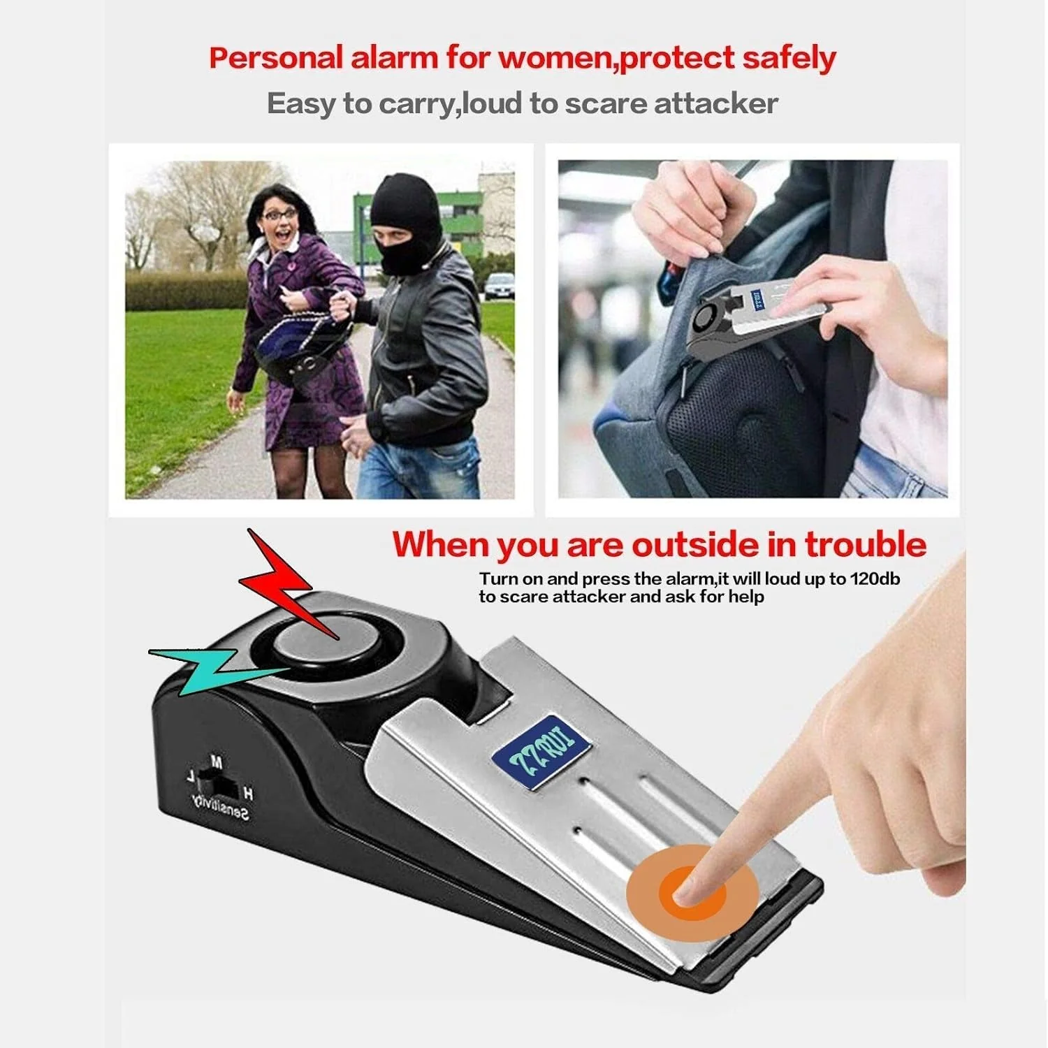 Mini Wireless Vibration Triggered Wedge Shaped Door Stopper Alert Home Security - Image 2