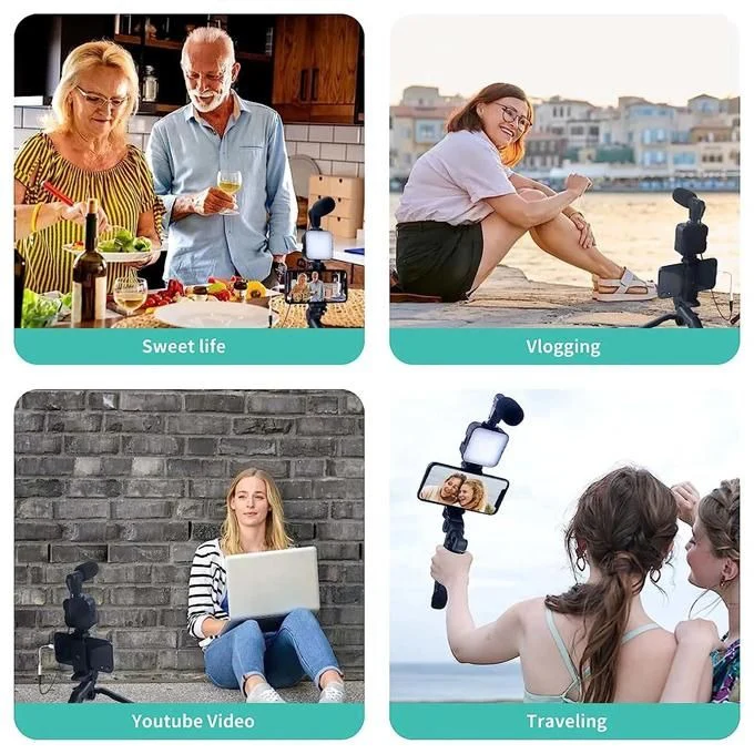 Mobile Phone Holder Smartphone Video Kit Microphone Video Light LED Selfie Stick Tripod Bluetooth Recording Handle Portable Stabilize - Image 4