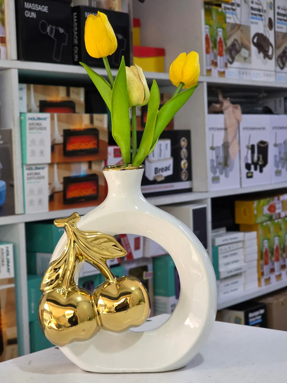 Modern Ceramic vase with Golden Cherry Design - Image 2