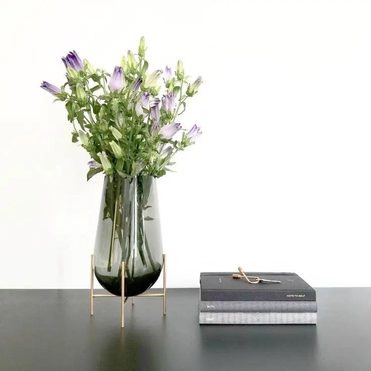 Modern creative dark glass vase with a gold stand. - Image 2