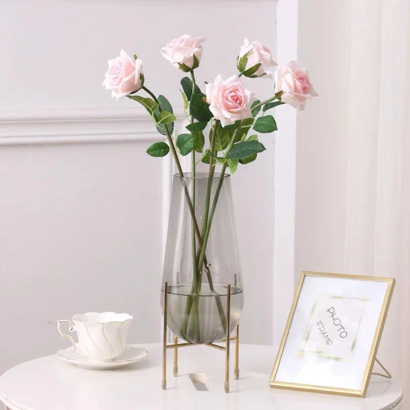 Modern creative dark glass vase with a gold stand. - Image 3