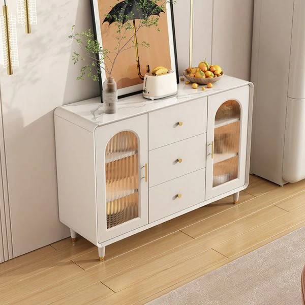 Modern Wood & Stone Buffet Console Table with Glass Doors – Luxury Entryway Cabinet | Kenya - Image 3