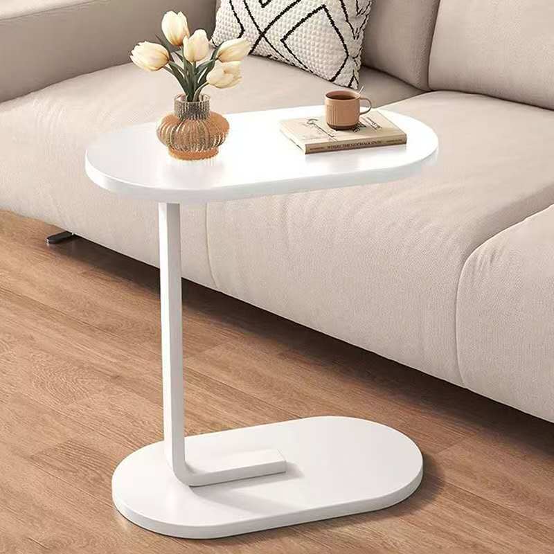 Modern Light Luxury Coffee Table C-Shaped Wooden & Steel Side Table - Image 2