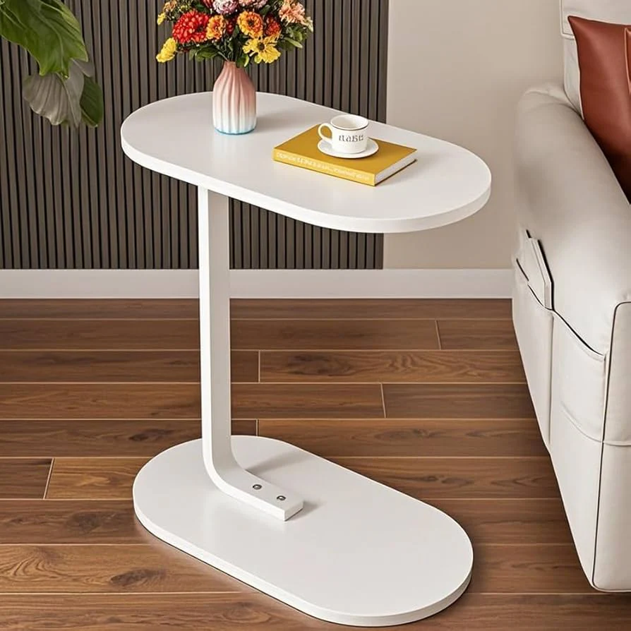 Modern Light Luxury Coffee Table C-Shaped Wooden & Steel Side Table - Image 4
