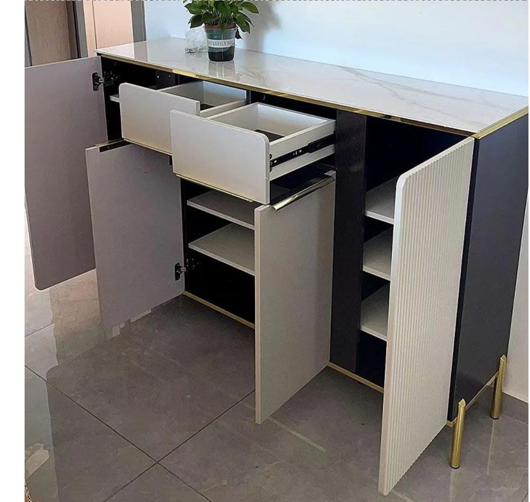 Modern Sideboard Glam Top Adjustable Shelving Buffet Credenza with Cabinets and Drawers Wood Living Room Storage Cabinet Freestanding Entrance Cabinet - Image 3