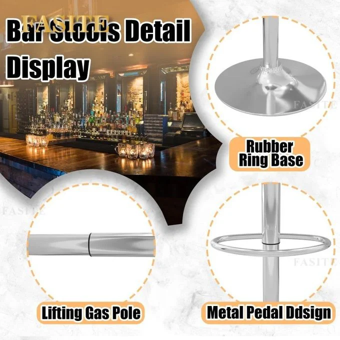Modern Square Leather Swivel Adjustable Bar Stool, Bar Stool for Kitchen Counter Bar Chairs - Image 3