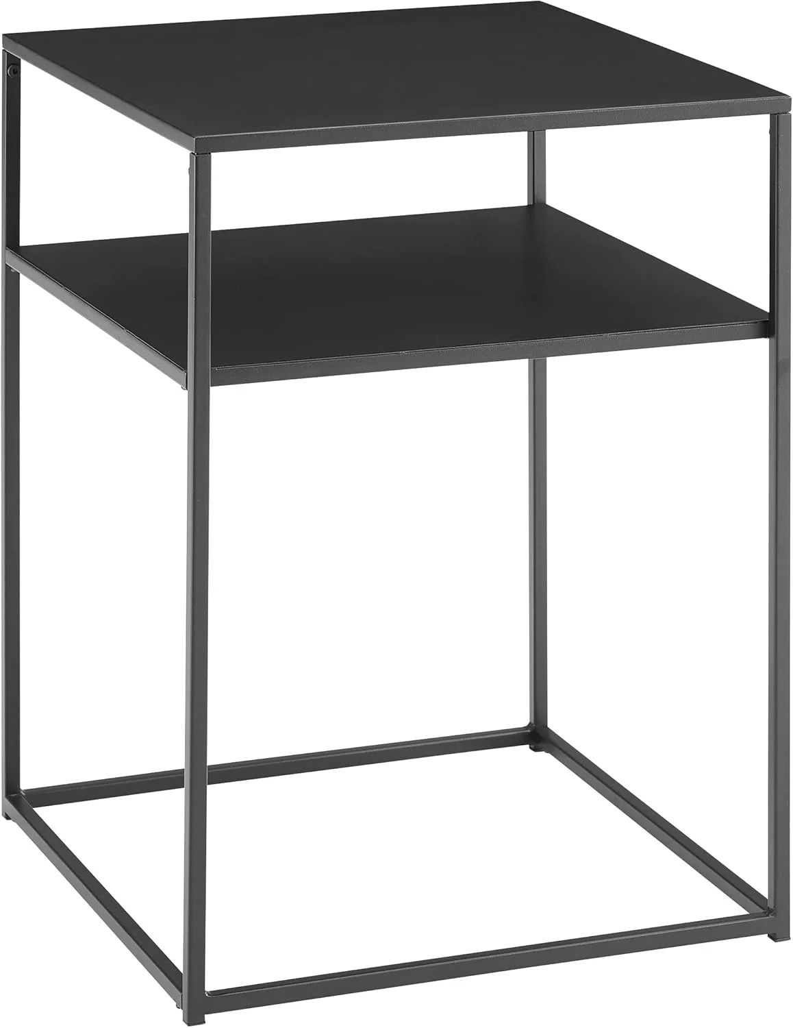Modern Storage Table 2-Tier Metal Accent Table in Black & White Space-Saving Phone Desk, Bedside Table for Bedroom & Lounge Corner - Image 3
