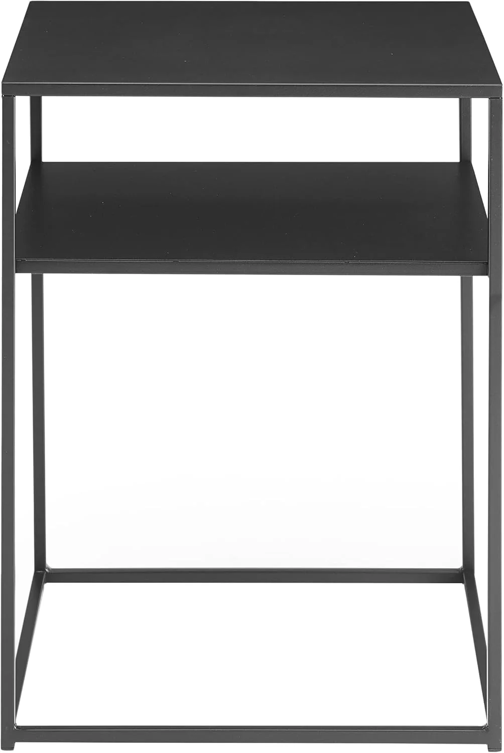 Modern Storage Table 2-Tier Metal Accent Table in Black & White Space-Saving Phone Desk, Bedside Table for Bedroom & Lounge Corner - Image 4