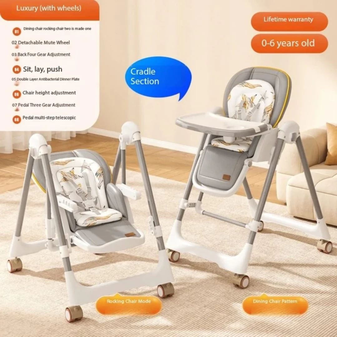 Multi-Functional Baby Feeding Chair with Swing, Recline & Wheels | Convertible High Chair - Image 5