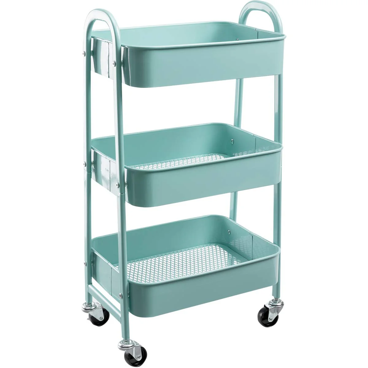 3 Tier Fully Metallic Movable Trolley Storage Rack with Wheels for Kitchen Bathroom Office - Image 6