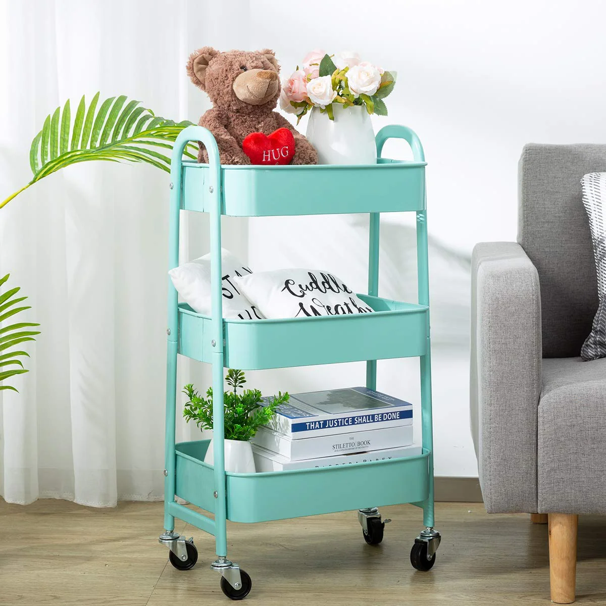 3 Tier Fully Metallic Movable Trolley Storage Rack with Wheels for Kitchen Bathroom Office - Image 8