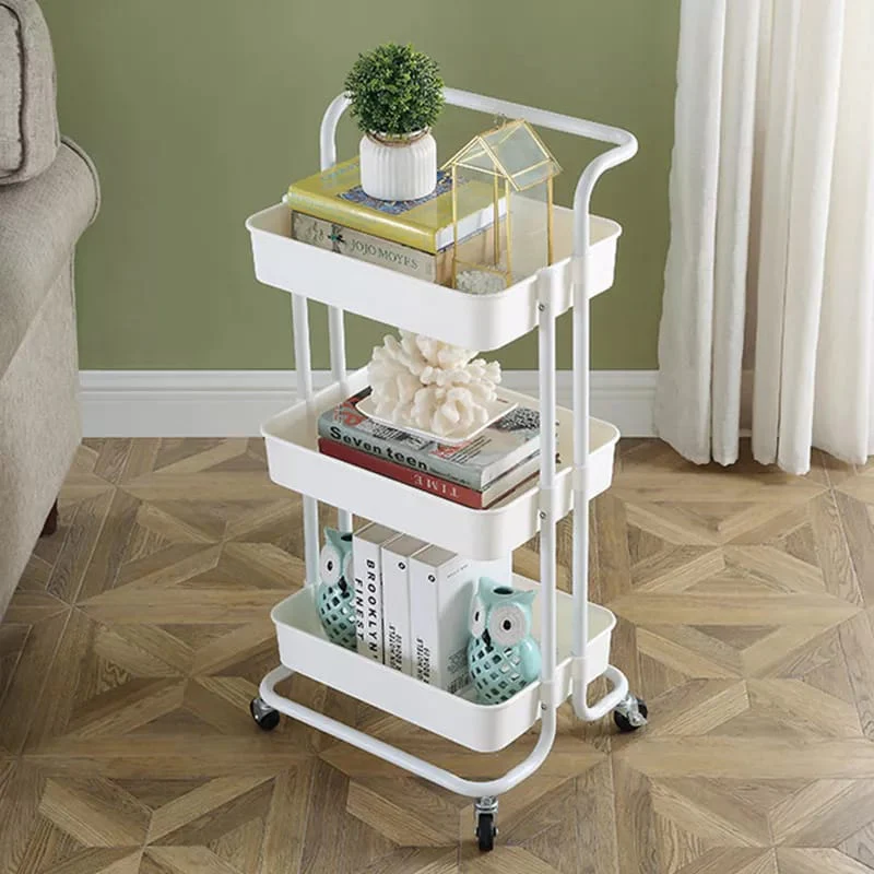 Multi Functional Movable Trolley Storage Rack Plastic Shelves with Metallic Stand and Wheels - Image 3