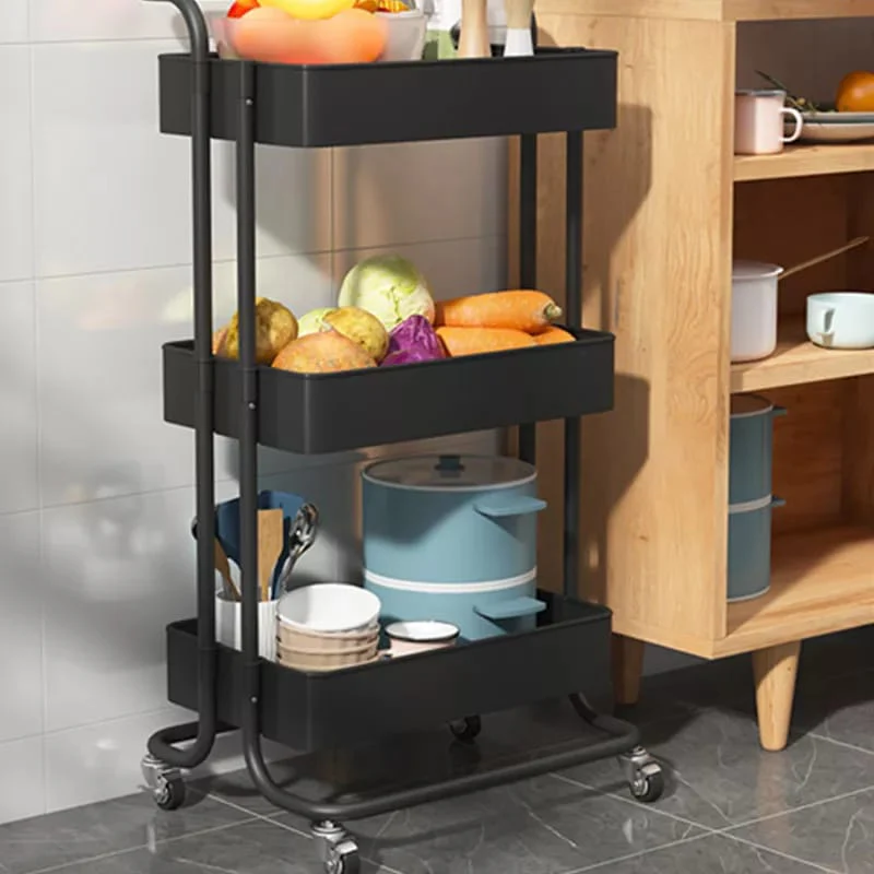 Multi Functional Movable Trolley Storage Rack Plastic Shelves with Metallic Stand and Wheels - Image 5