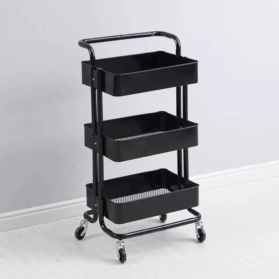 Multi Functional Movable Trolley Storage Rack Plastic Shelves with Metallic Stand and Wheels - Image 6