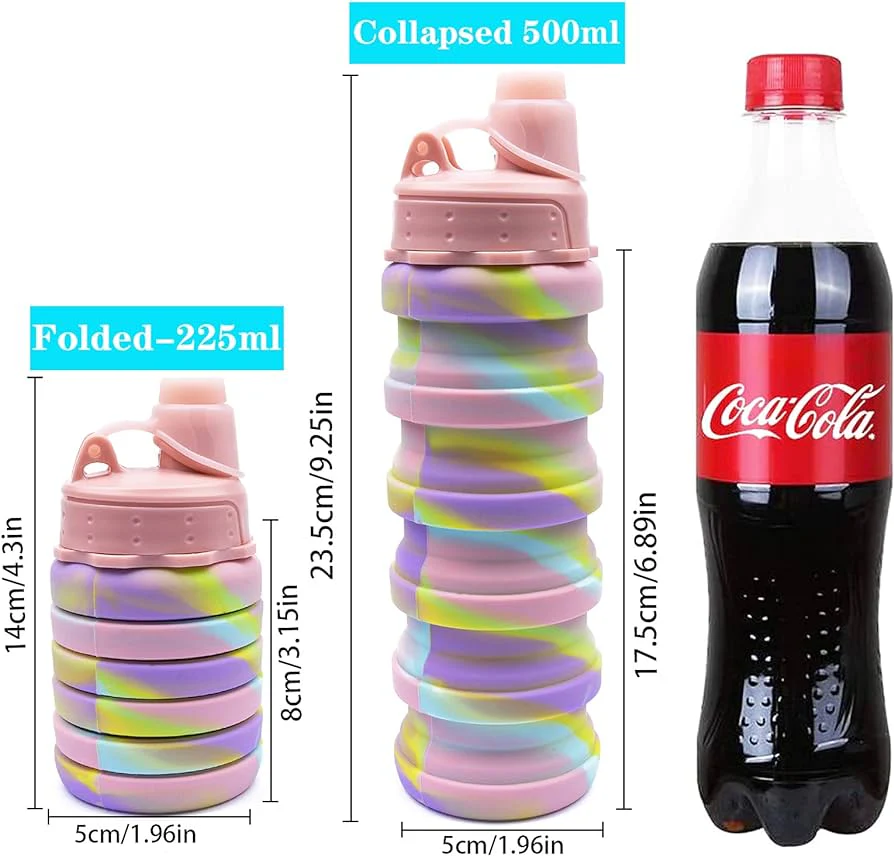 Multicoloured 500ml silicone collapsible water bottle - Image 5
