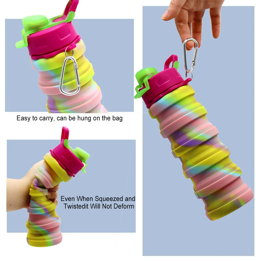 Multicoloured 500ml silicone collapsible water bottle - Image 6