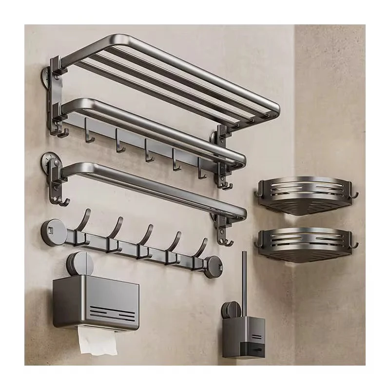 Multifunctional  Aluminum Bath Towel Shelf Storage Rack Set Bathroom Storage Rack - Image 2