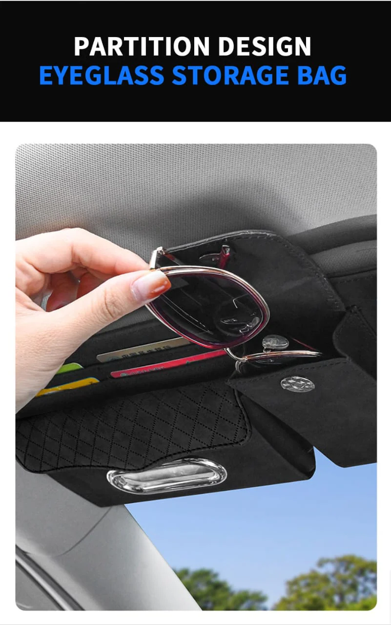 Multifunctional car Sun visor organizer storage bag with tissue Holder,pen holder, glasses case,documents holder - Image 3