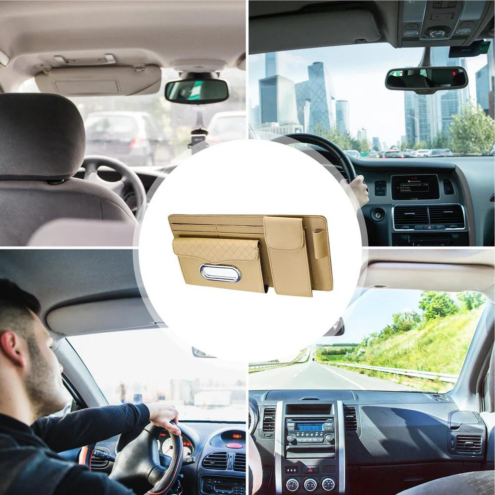 Multifunctional car Sun visor organizer storage bag with tissue Holder,pen holder, glasses case,documents holder - Image 4