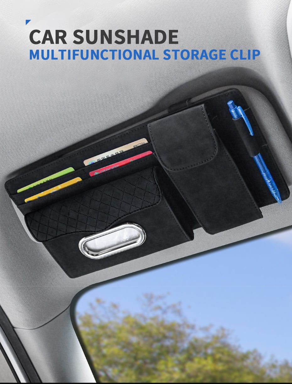 Multifunctional car Sun visor organizer storage bag with tissue Holder,pen holder, glasses case,documents holder - Image 5