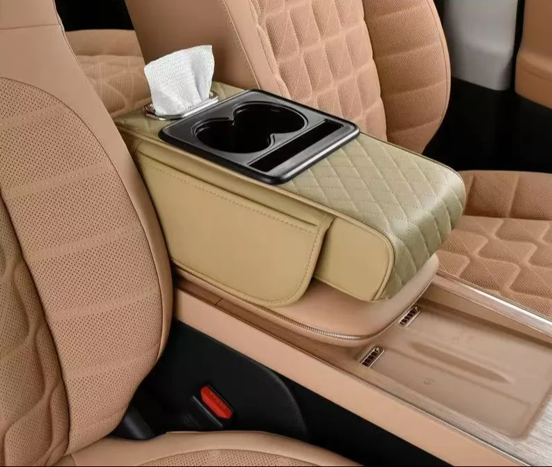 Auto center console armrest cushion with 2 cups holder,tissue holder,side storage - Image 2