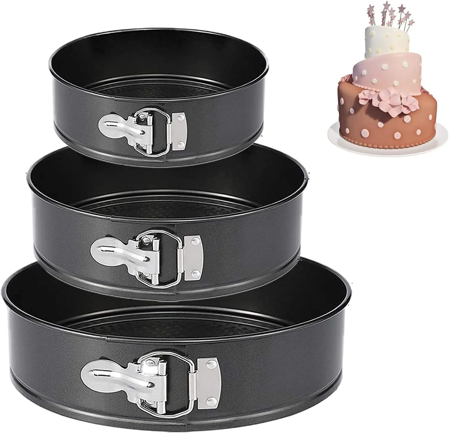 Non-Stick Round Springform Cake Pan Set | Leakproof Cheesecake Baking Pans with Removable Bottom - Image 3