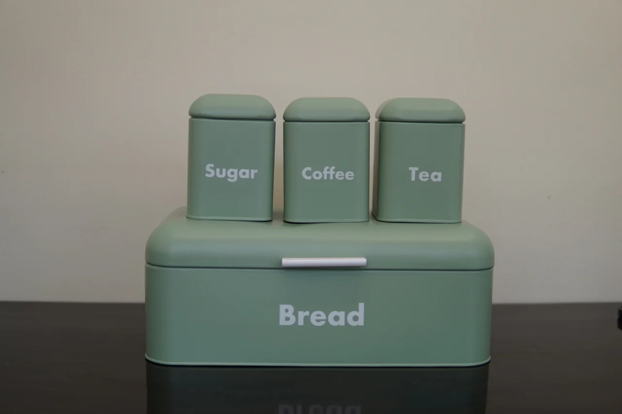 Nordic Bread Bin with 3 Canister Set – Stainless Steel - Image 6
