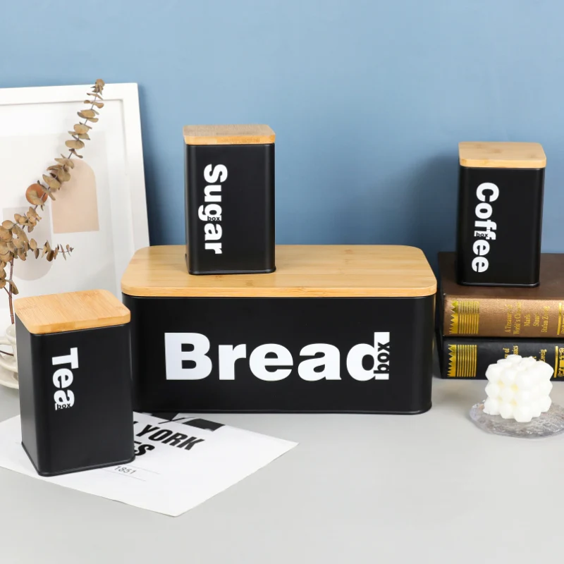 Nordic Bread Bin with 3 Canister Set – Bamboo Lid - Image 5