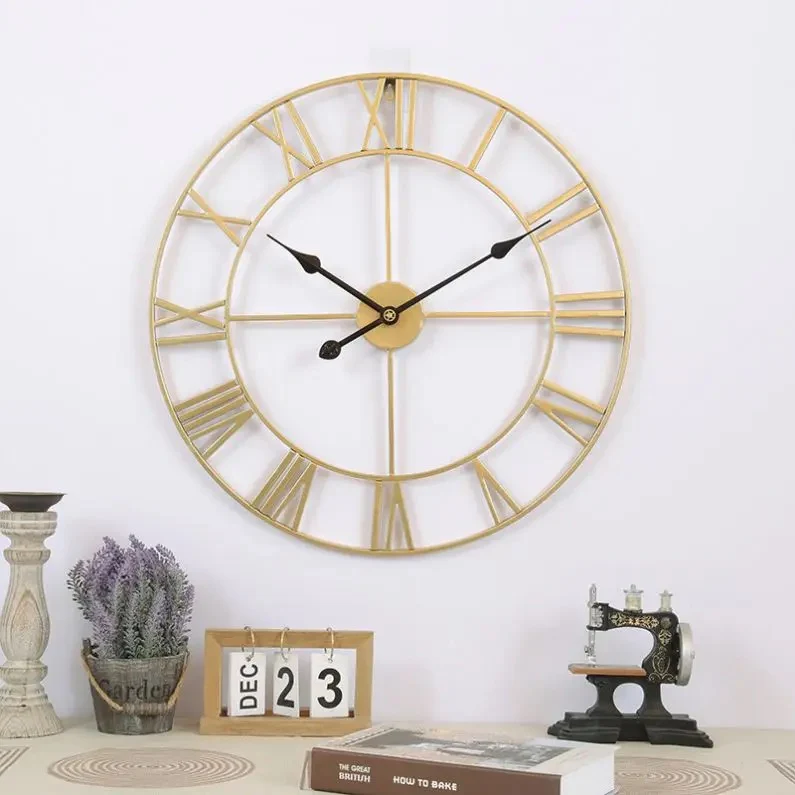 Nordic functional Round Metal Roman Numeral Wall Clocks. - Image 4