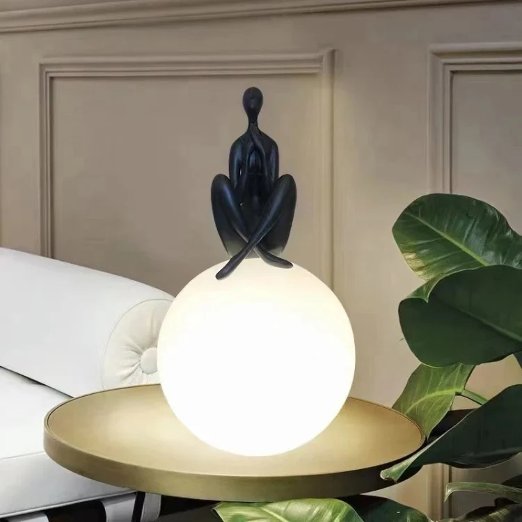 Nordic Minimalist Humanoid Art Sculpture Holding Ball Bedside Table Lamp - Image 4