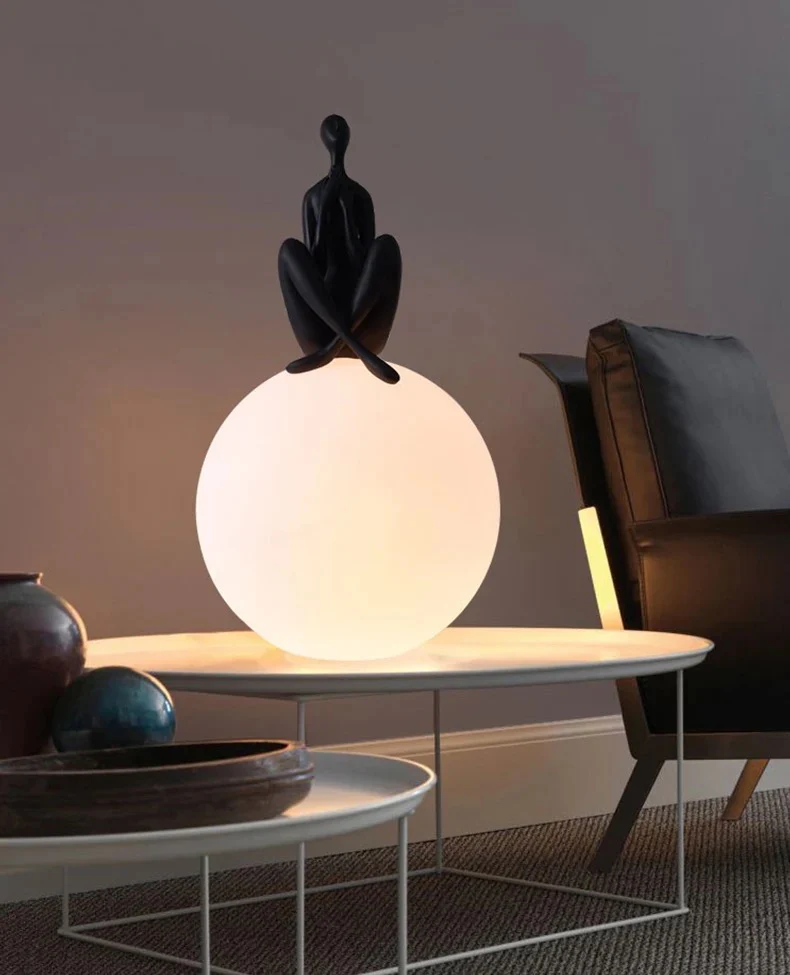 Nordic Minimalist Humanoid Art Sculpture Holding Ball Bedside Table Lamp - Image 7