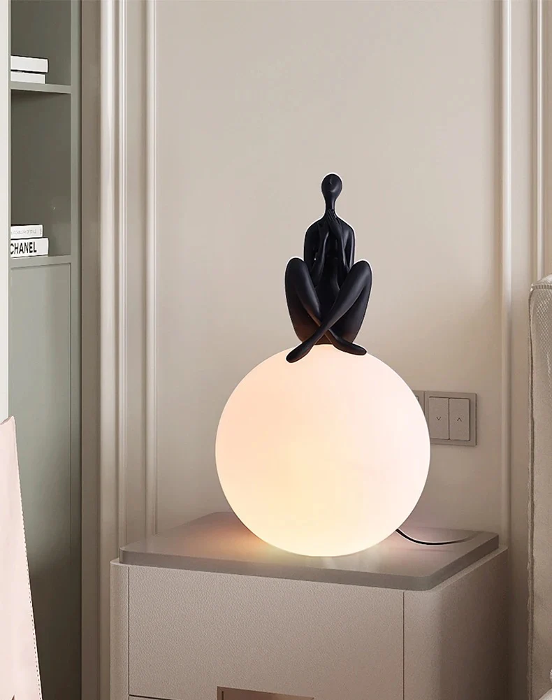 Nordic Minimalist Humanoid Art Sculpture Holding Ball Bedside Table Lamp - Image 8