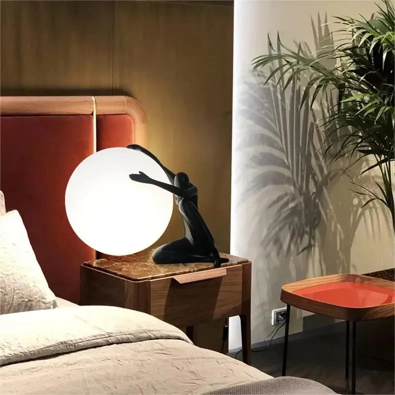 Nordic Minimalist Humanoid Art Sculpture Holding Ball Bedside Table Lamp - Image 9