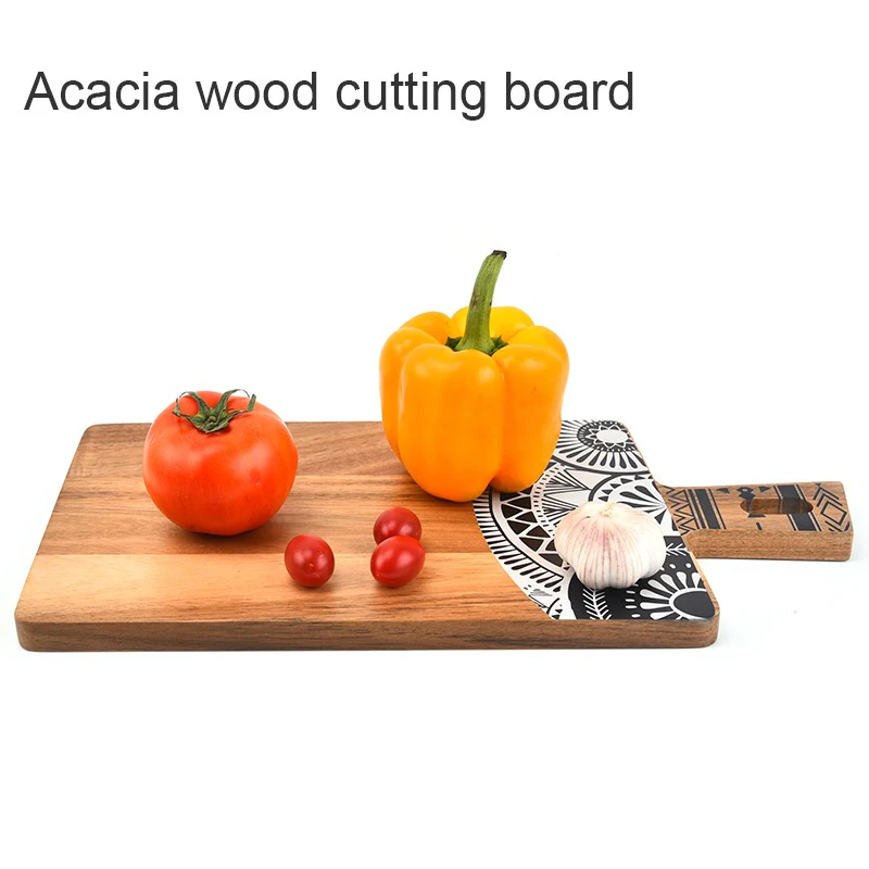Nordic Style UV Printed Pattern Acacia Wood Cutting Chopping Serving Charcuterie Board with Handle - Image 2