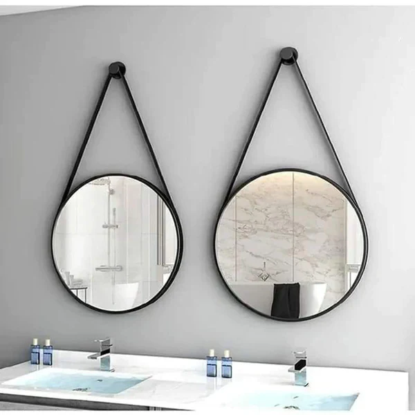 Nordic Wall Mirror Wall-Mounted Decorative Round Mirror with Hanging Strap - Image 2