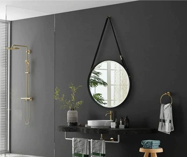 Nordic Wall Mirror Wall-Mounted Decorative Round Mirror with Hanging Strap - Image 3