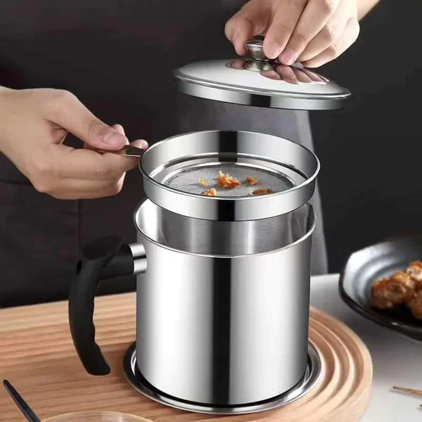 1.4 Litre Stainless Steel Oil Filter Sieve for Reusing Cooking Oil - Image 2