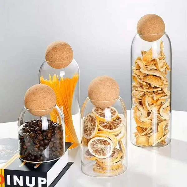 Open Ball Cork Transparent Jar with Bamboo Lid - Image 2