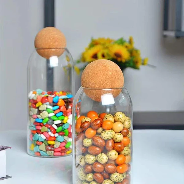 Open Ball Cork Transparent Jar with Bamboo Lid - Image 4
