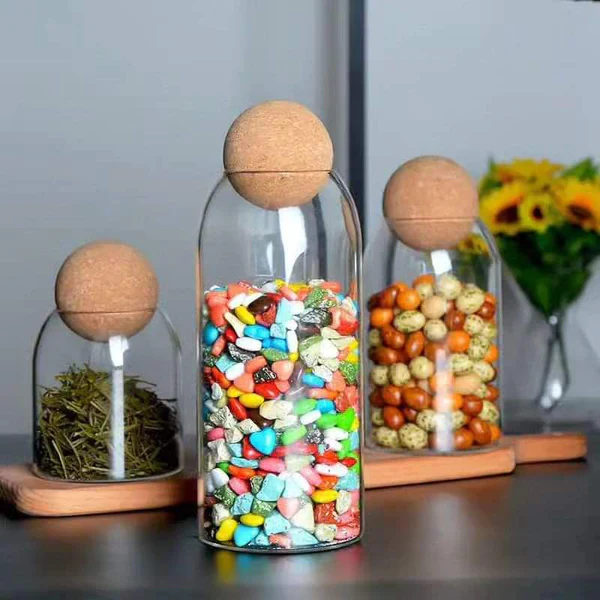Open ball cork transparent jar with bamboo lid - Image 3