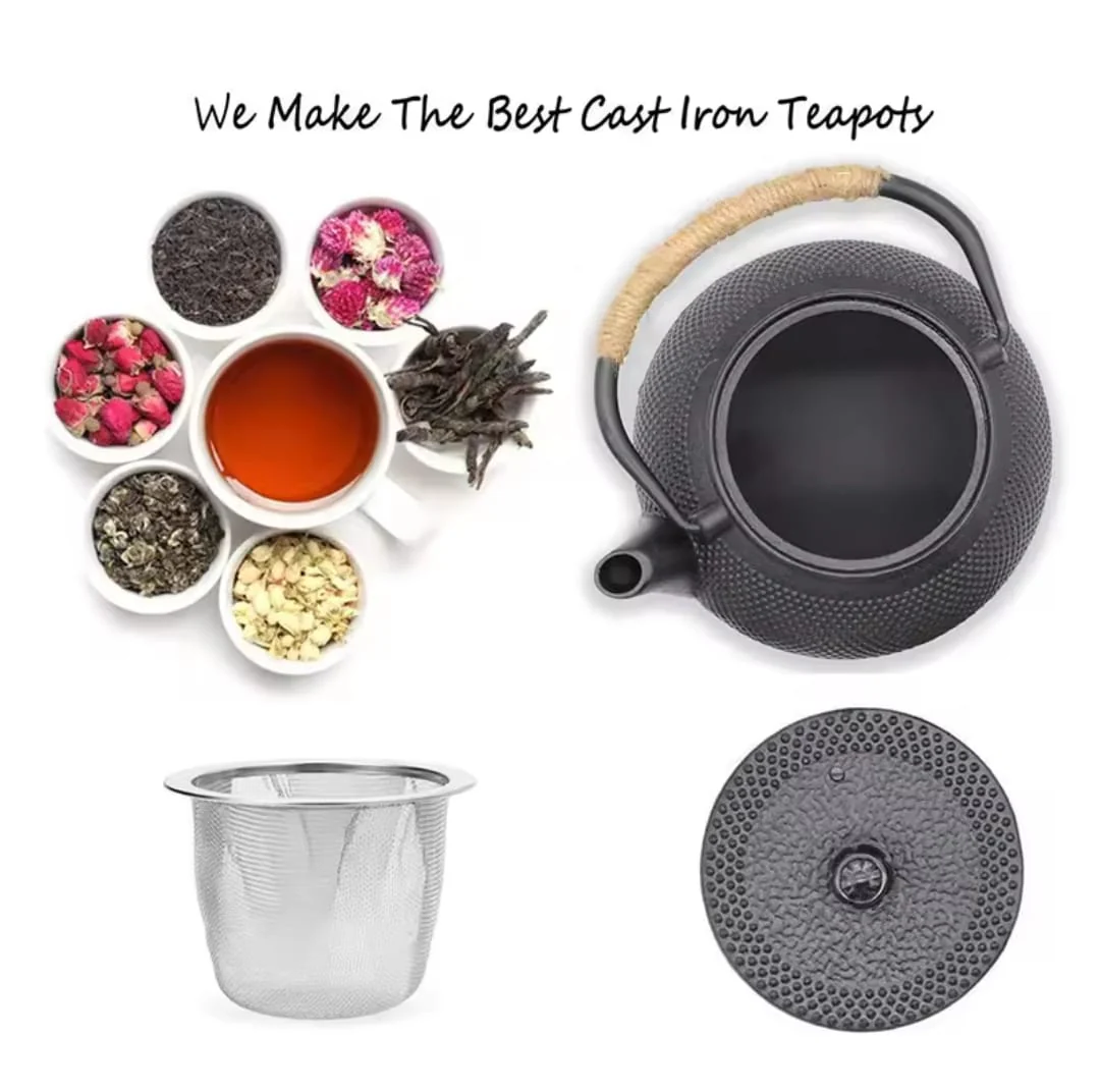 Original heavy duty cast iron tea pot with infuser, cast iron coaster and spoon - Image 5