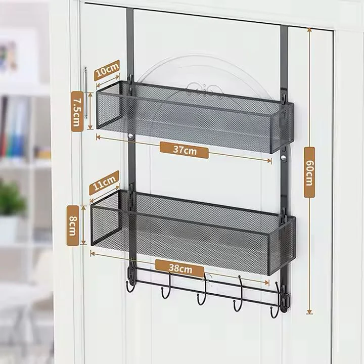 Over the door hanging rack organizer with hooks and basket - Image 2