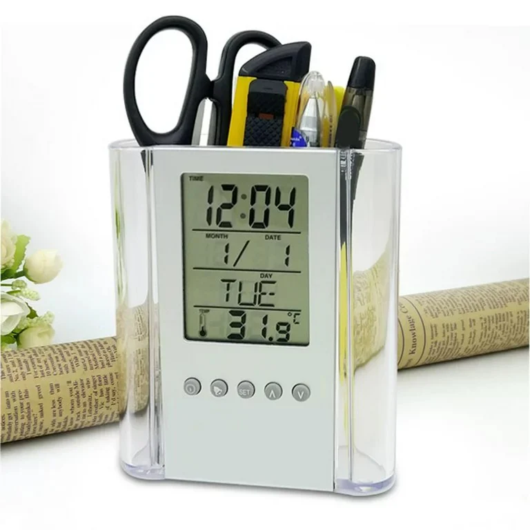 Pen Pencil Holder/organizer, Digital LCD Desk Pen Holder, Calendar, Timer, clock, thermometer Desktop Electronic Office stationary organizer, office giftset, bedroom table organizer - Image 3