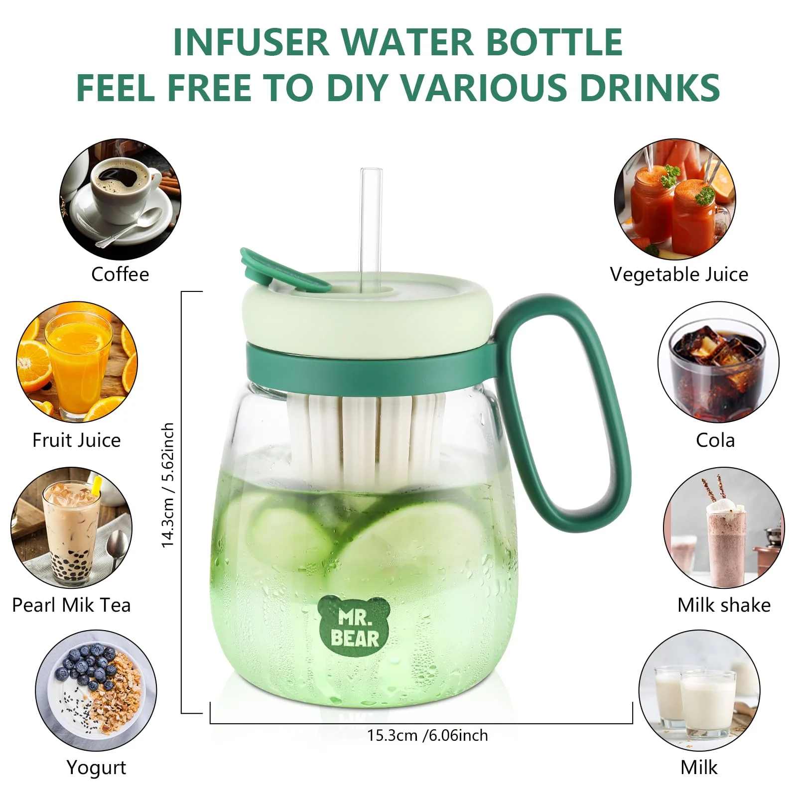 Plastic Water bottle, Teacup With Infuser And Lid - Image 7