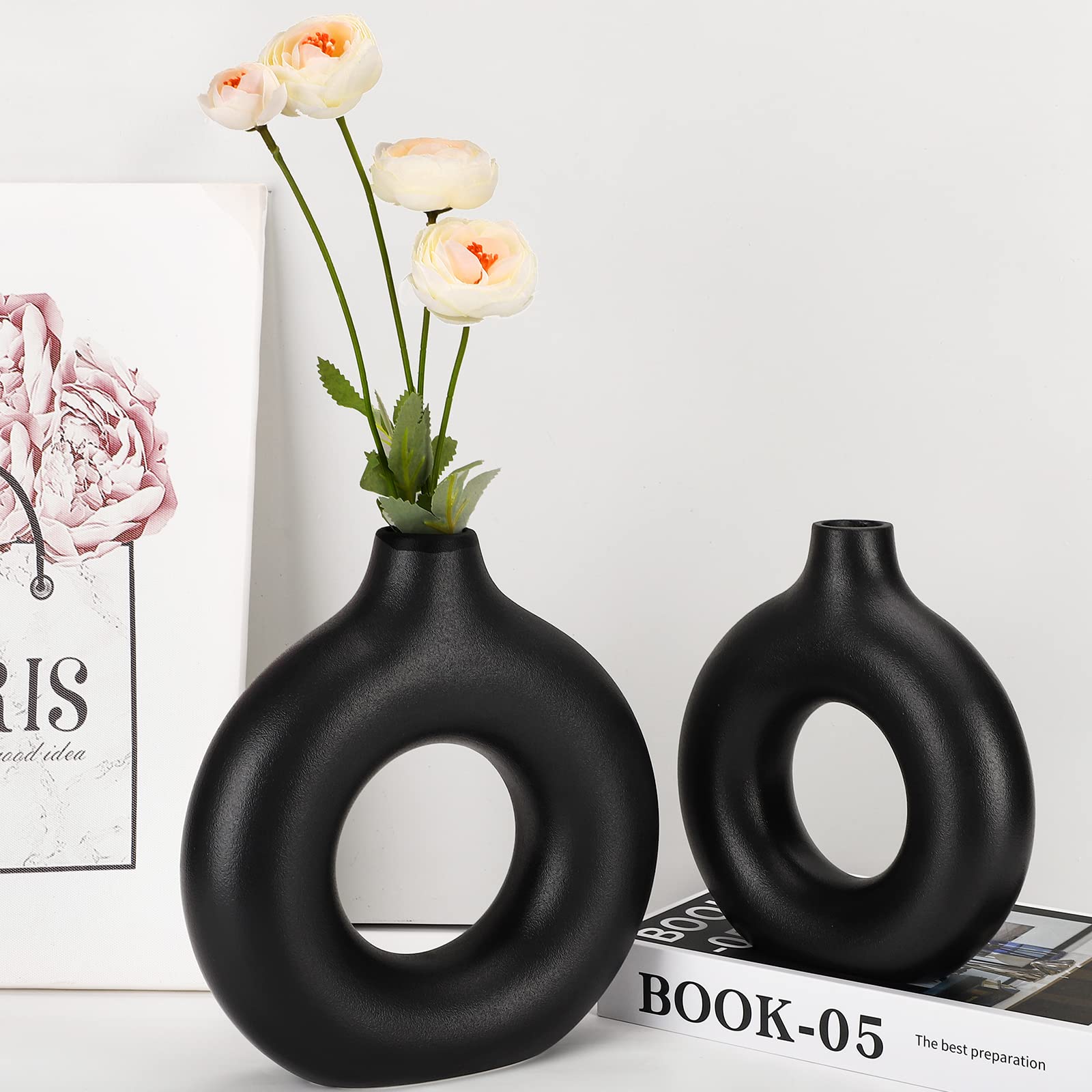 Porcelain ceramic 2in1 elegant decor donut flower vases - Image 2