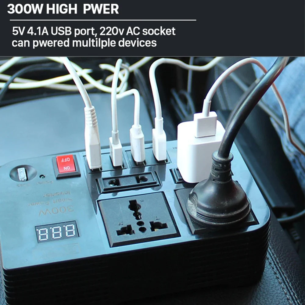 Portable Car Power Inverter Car Charging Adapter DC 12V to AC 220V 300W Converter 4USB Charger Outlet Socket Auto Accessories - Image 6
