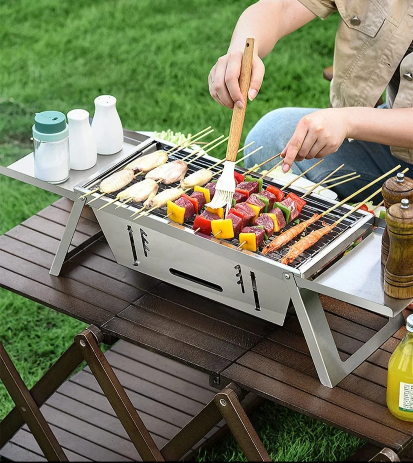 Portable Foldable Stainless Steel BBQ Choma Grill Kenya | Outdoor Charcoal Barbecue Grill 50x30cm, Foldable Camping BBQ Grill, Corrosion Resistant Braai Grill, Barbeque & Berbeque Grill with Carry Bag Kenya - Image 3