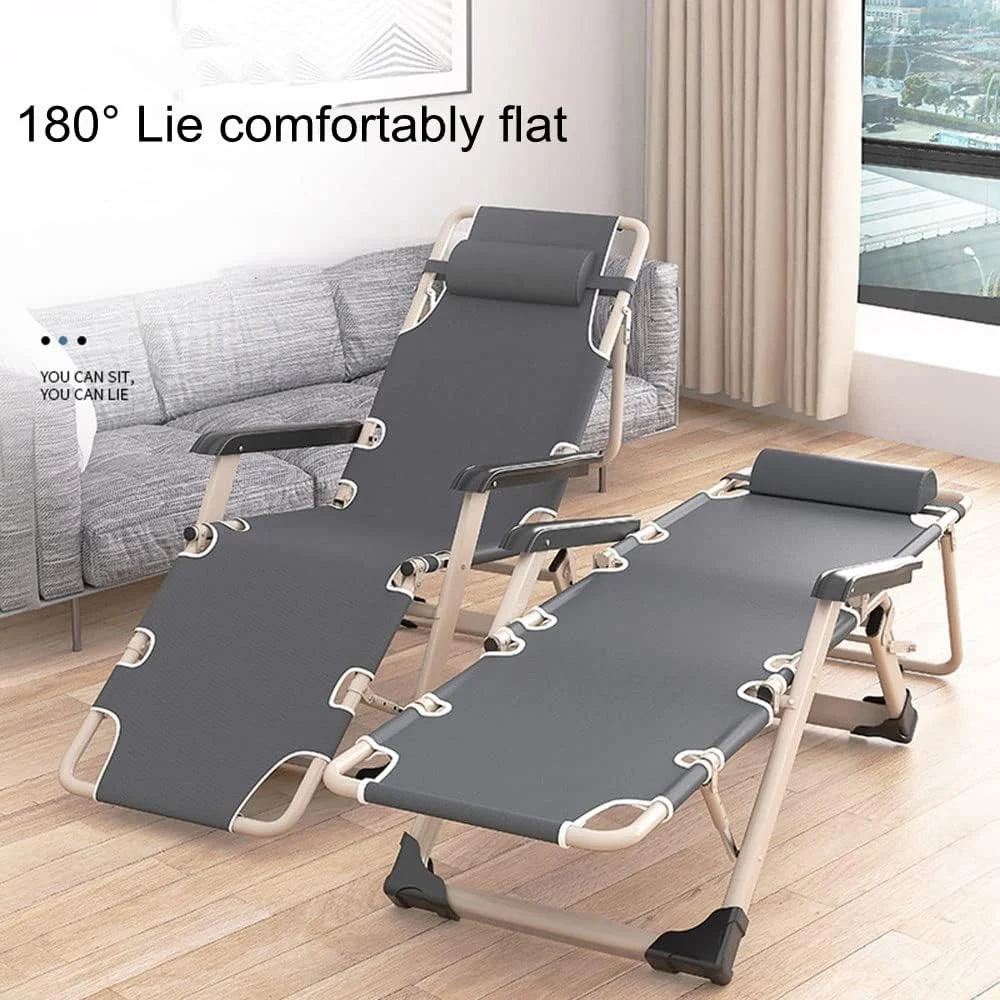 Portable Folding Recliner,Lounge Chair,Outdoor Camping Folding Deck Chair,Household Leisure Noon Break Chair,180 ° Adjustment - Image 4